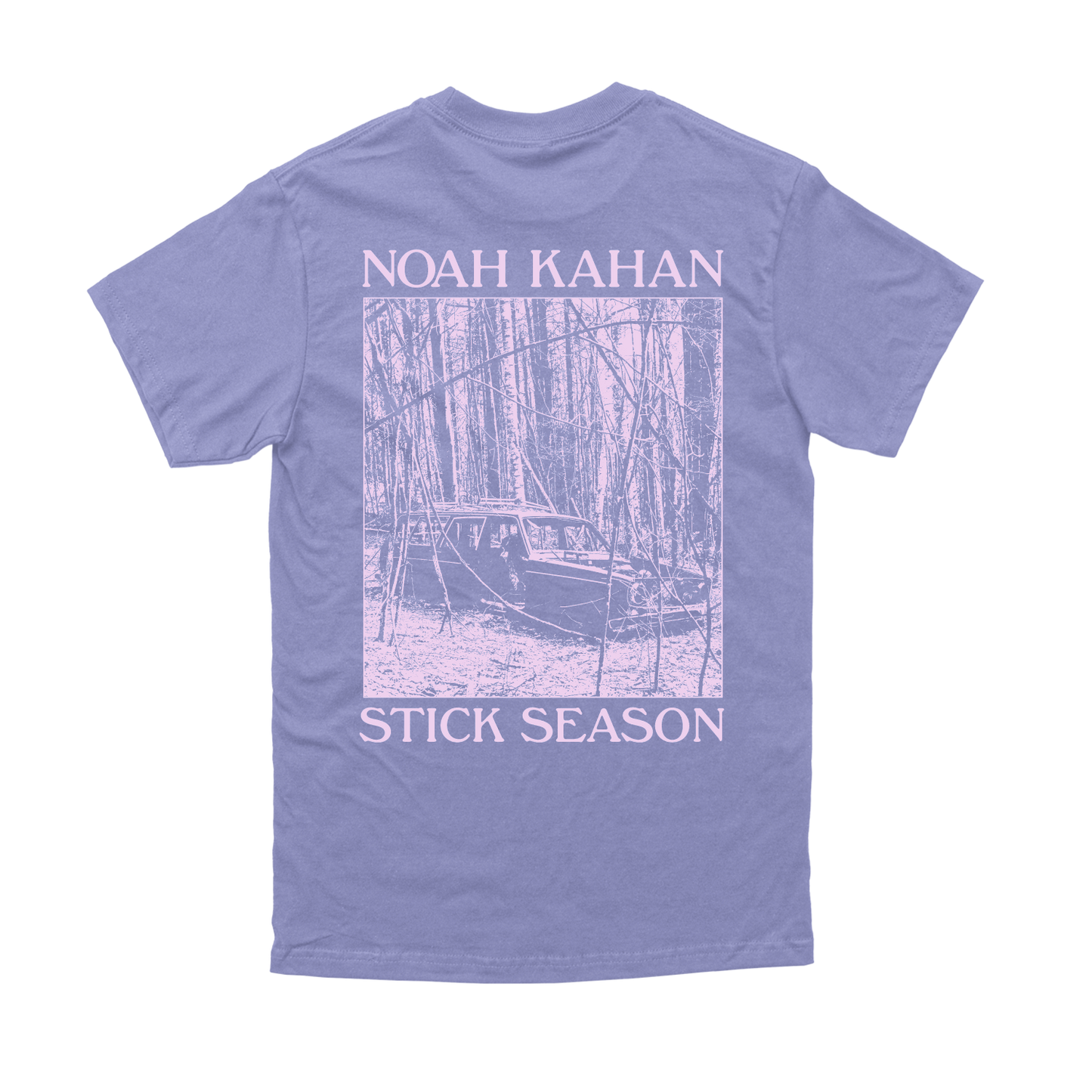 Noah Kahan Comfort Colors Violet Stick Season tee with full stick season album art on back