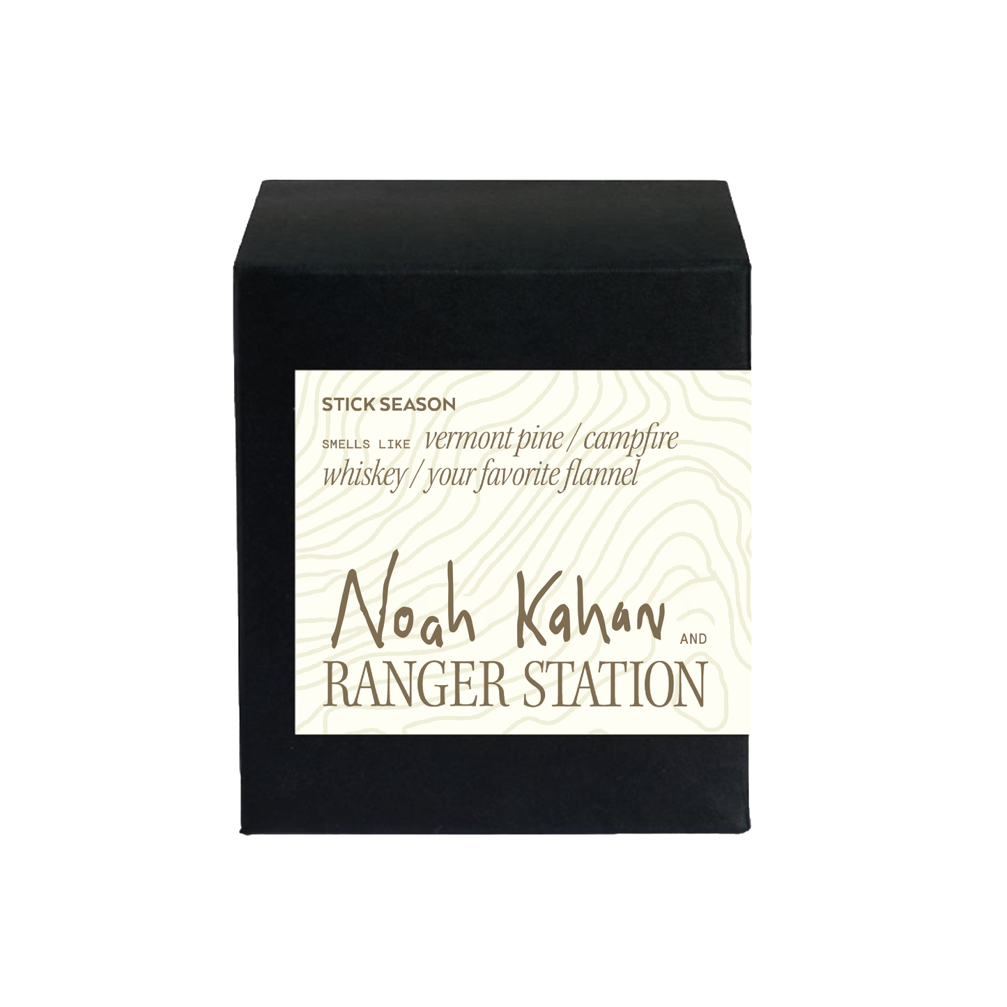 Noah Kahan Stick Season Ranger Station scented candle black box with label